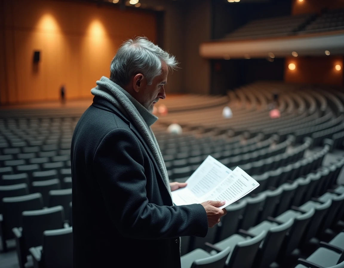Homme consultant un plan de salle dans un concert moderne pour choisir les meilleures places avant le spectacle
